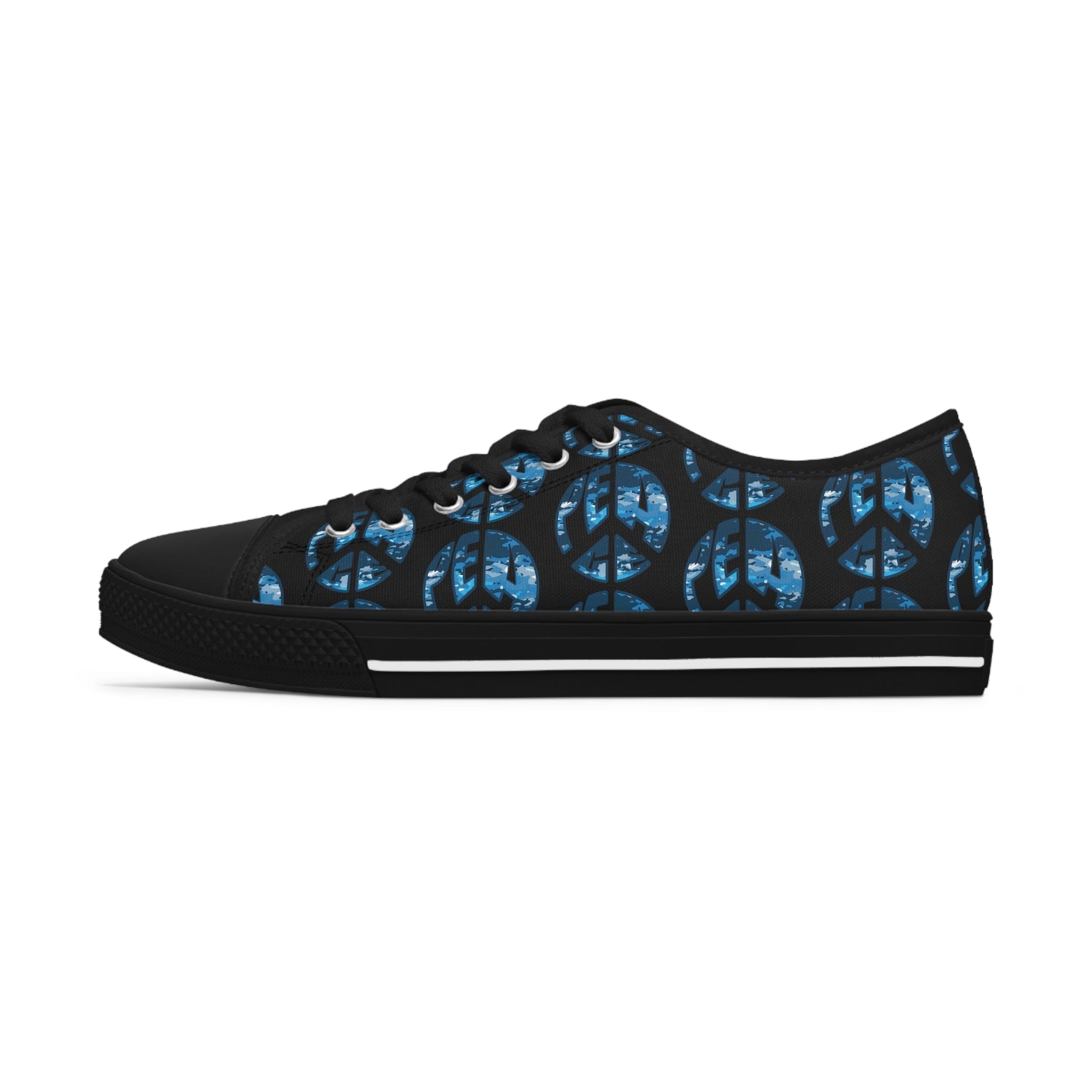 Shoes of Peace - Women's Low Top Sneakers (Blue Camo Peace Design) - Sacred Stylz