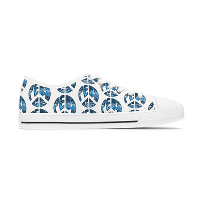 Shoes of Peace - Women's Low Top Sneakers (Blue Camo Peace Design) - Sacred Stylz