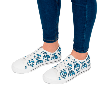 Shoes of Peace - Women's Low Top Sneakers (Blue Camo Peace Design) - Sacred Stylz