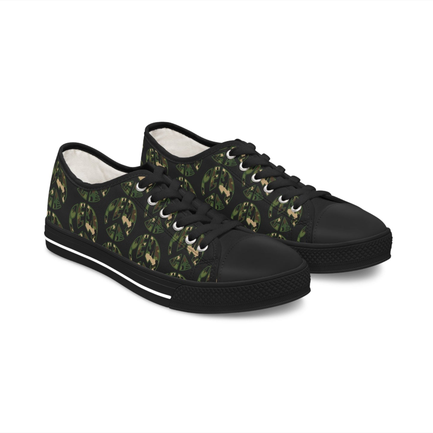 Shoes of Peace - Women's Low Top Sneakers (Green Camo Peace Design) - Sacred Stylz