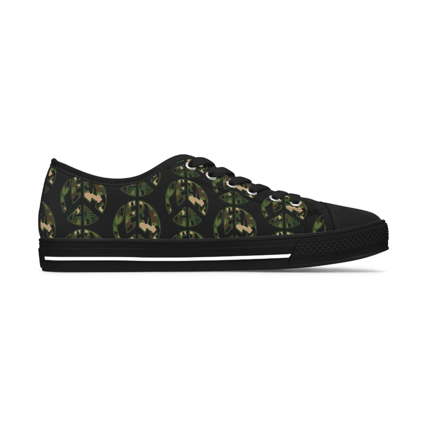 Shoes of Peace - Women's Low Top Sneakers (Green Camo Peace Design) - Sacred Stylz