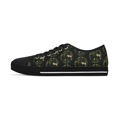 Shoes of Peace - Women's Low Top Sneakers (Green Camo Peace Design) - Sacred Stylz