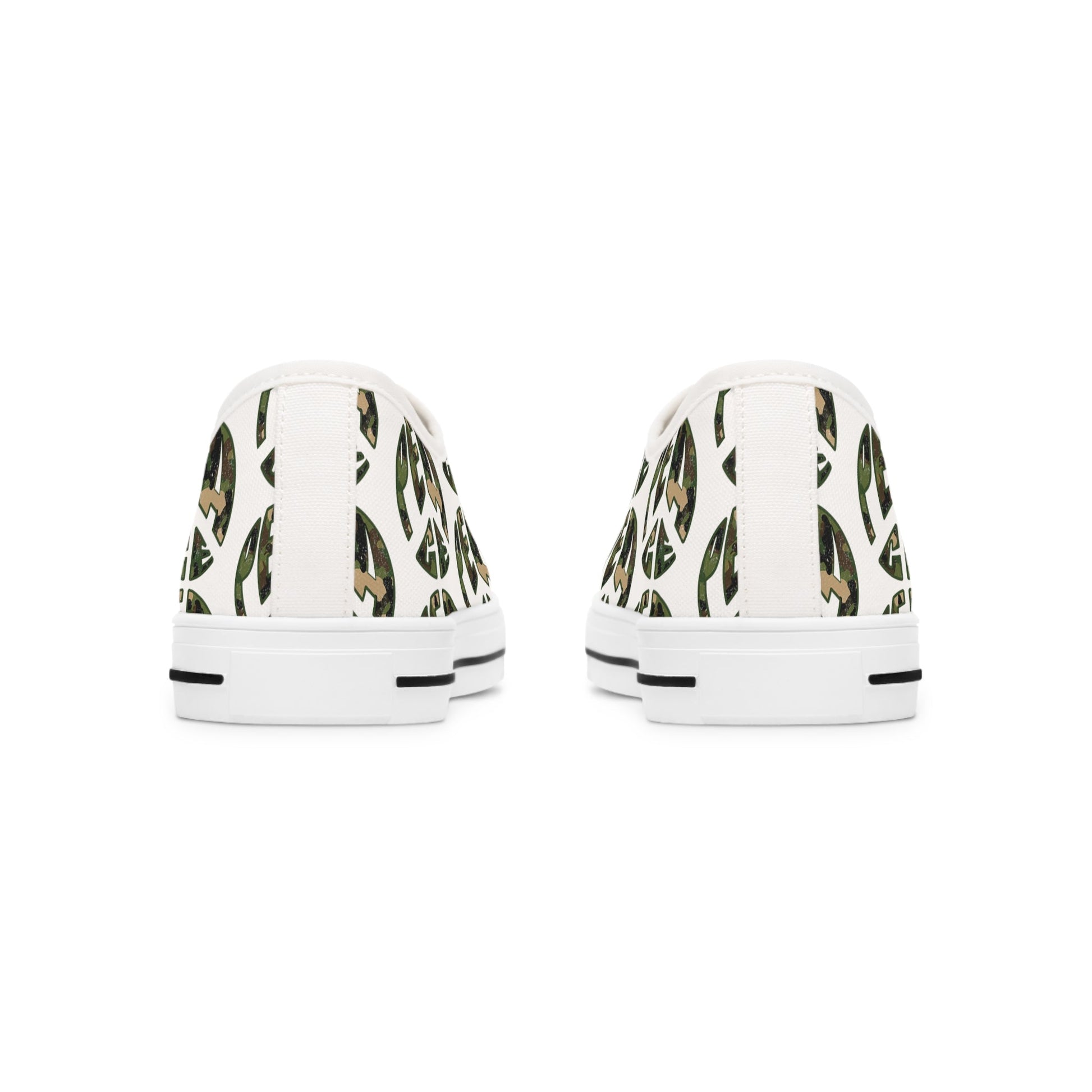 Shoes of Peace - Women's Low Top Sneakers (Green Camo Peace Design) - Sacred Stylz