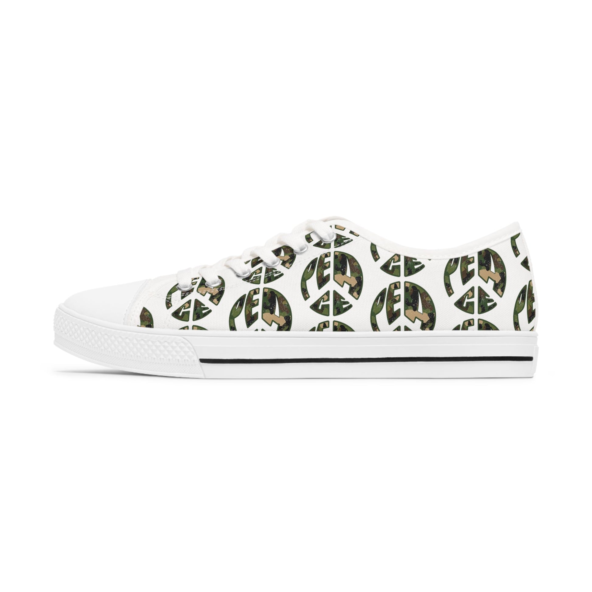 Shoes of Peace - Women's Low Top Sneakers (Green Camo Peace Design) - Sacred Stylz