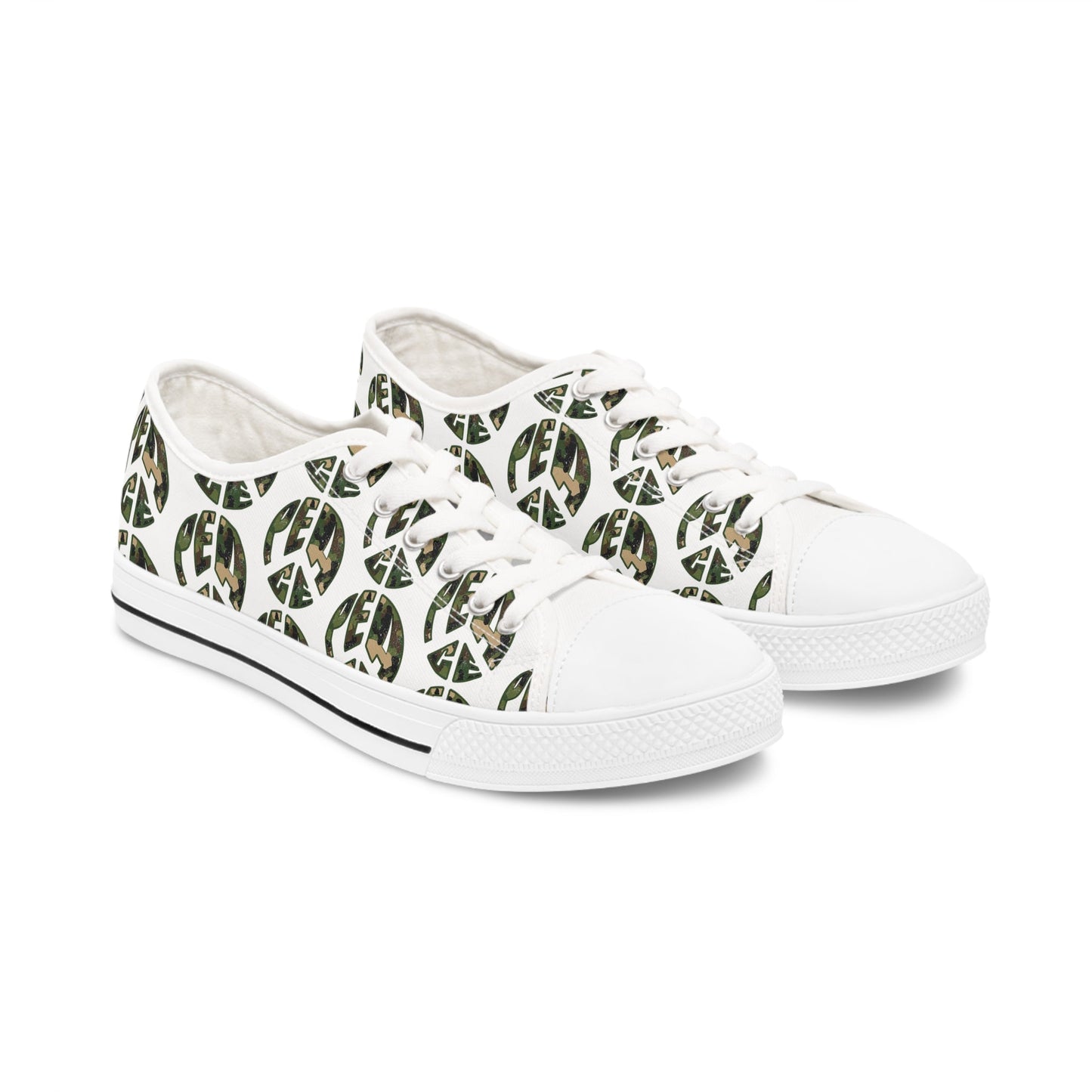 Shoes of Peace - Women's Low Top Sneakers (Green Camo Peace Design) - Sacred Stylz