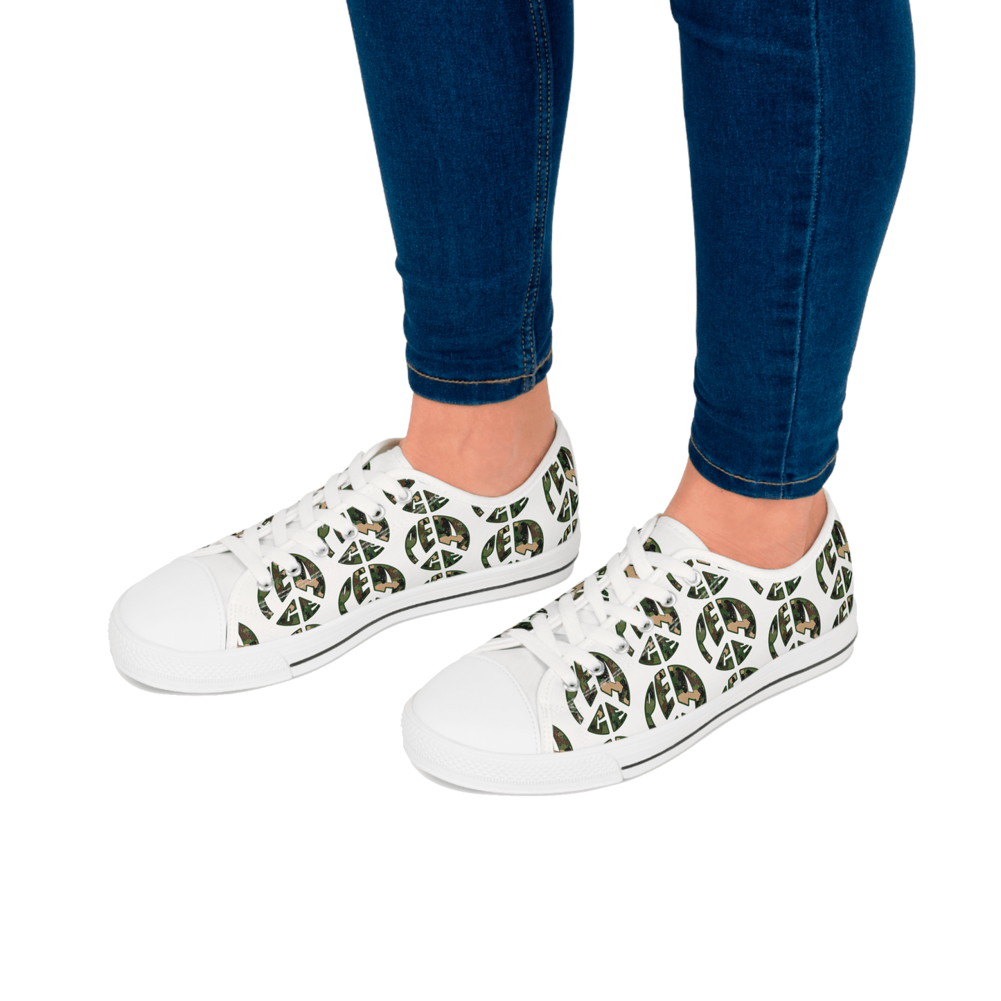 Shoes of Peace - Women's Low Top Sneakers (Green Camo Peace Design) - Sacred Stylz