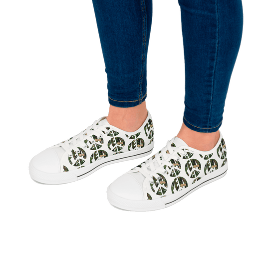 Shoes of Peace - Women's Low Top Sneakers (Green Camo Peace Design) - Sacred Stylz