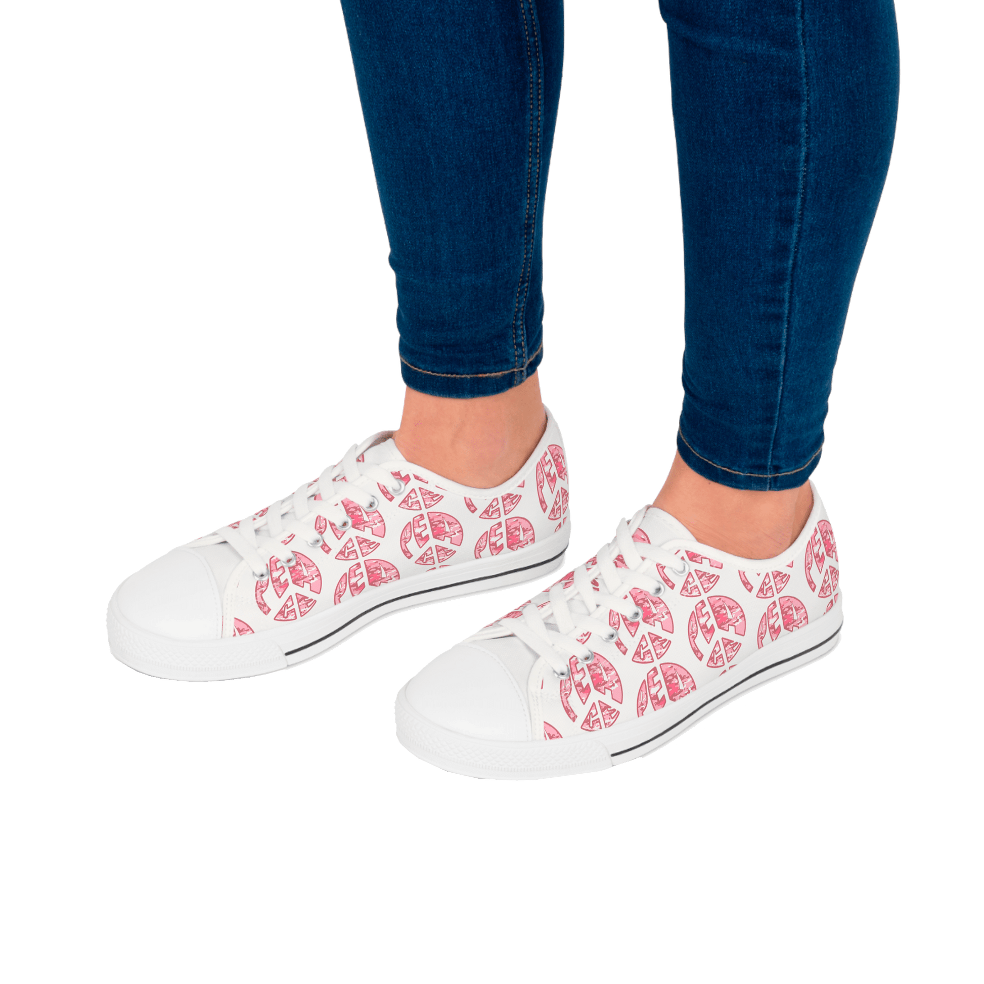 Shoes of Peace - Women's Low Top Sneakers (Pink Camo Peace Design) - Sacred Stylz