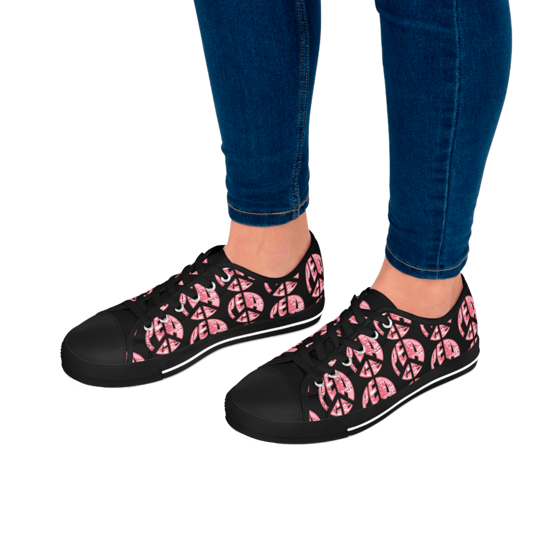 Shoes of Peace - Women's Low Top Sneakers (Pink Camo Peace Design) - Sacred Stylz