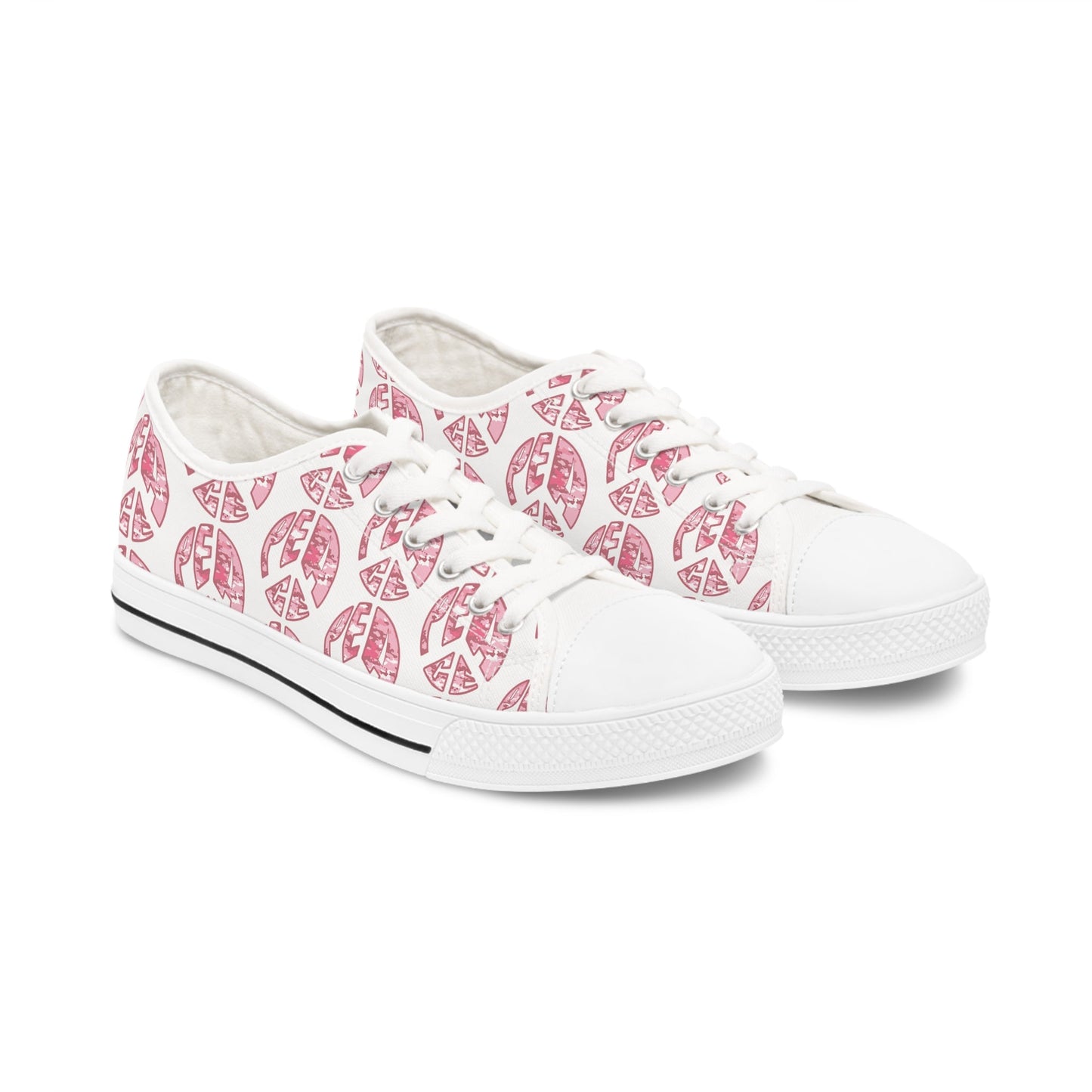 Shoes of Peace - Women's Low Top Sneakers (Pink Camo Peace Design) - Sacred Stylz