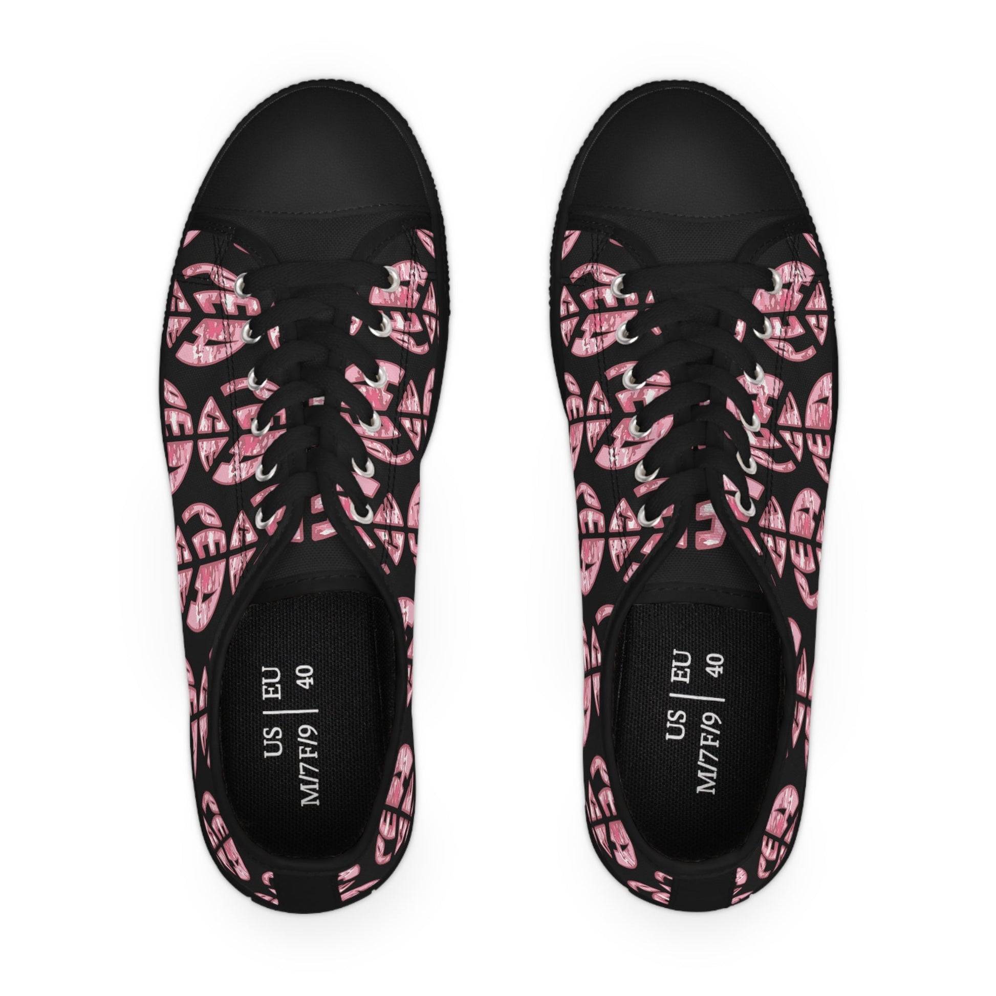 Shoes of Peace - Women's Low Top Sneakers (Pink Camo Peace Design) - Sacred Stylz