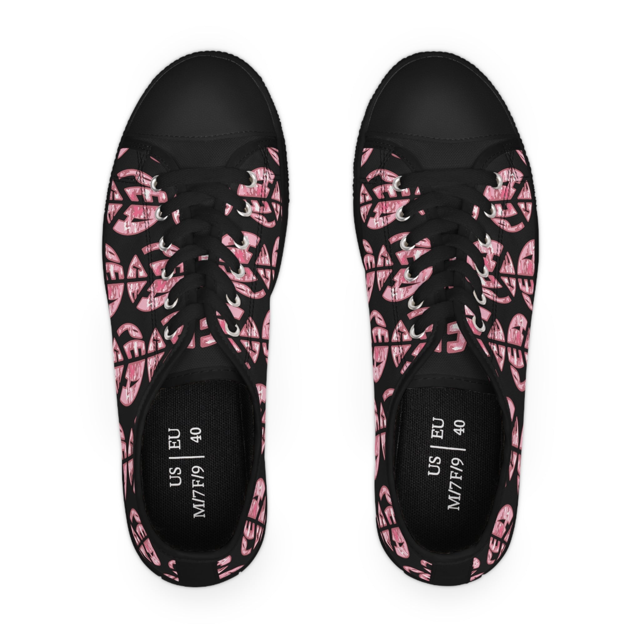 Shoes of Peace - Women's Low Top Sneakers (Pink Camo Peace Design) - Sacred Stylz