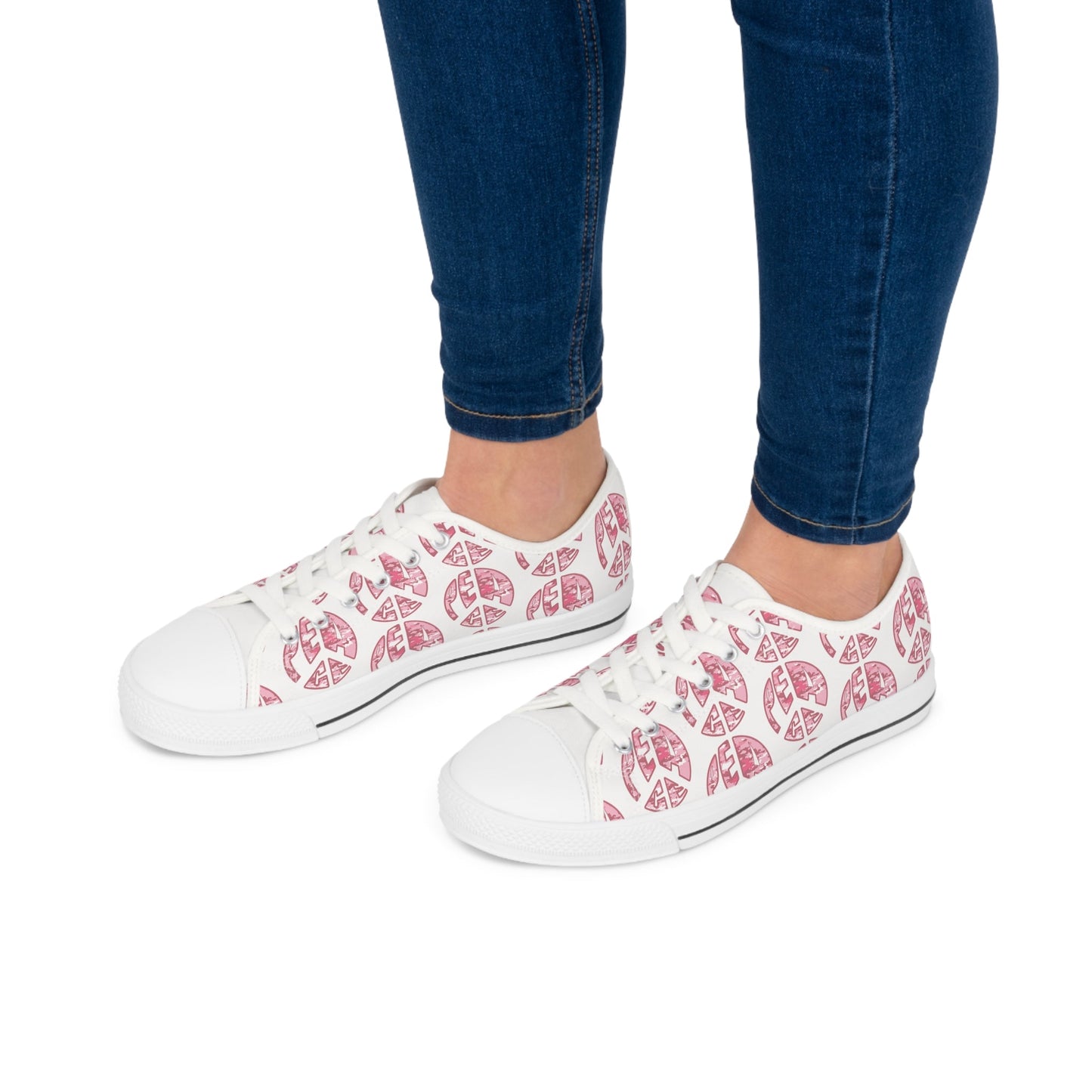 Shoes of Peace - Women's Low Top Sneakers (Pink Camo Peace Design) - Sacred Stylz