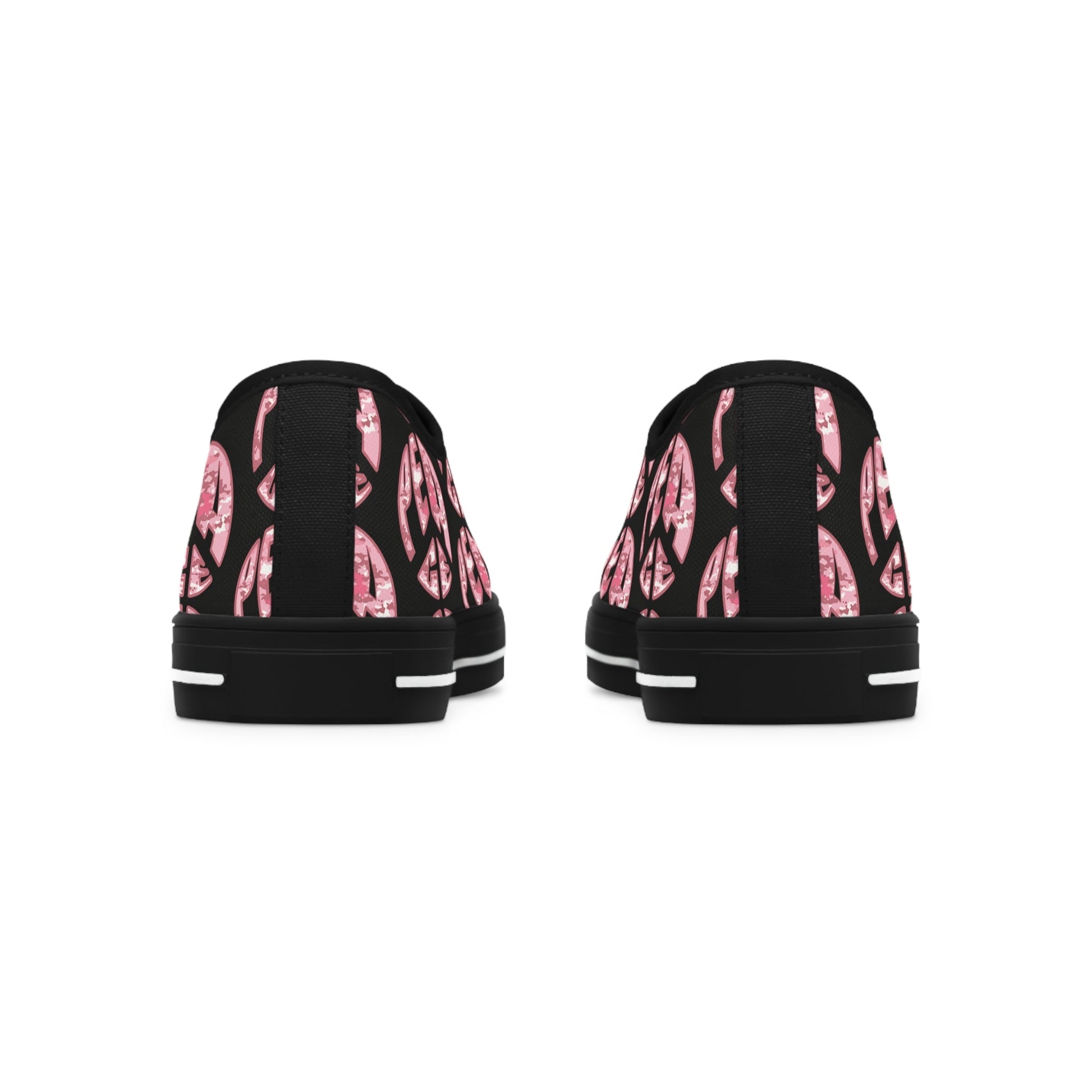 Shoes of Peace - Women's Low Top Sneakers (Pink Camo Peace Design) - Sacred Stylz